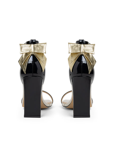 Sandalia Negra Ankle Strap Moño Dorado 370