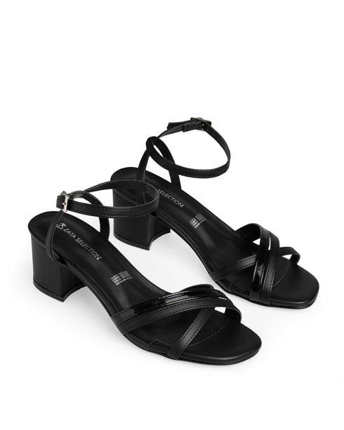 Sandalia Negra Tiras Tacón Bajo 2409300