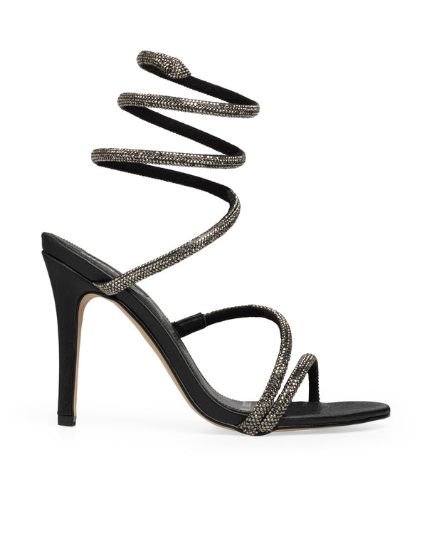 Sandalia Negra Tiras Glitter Lace Up 248202