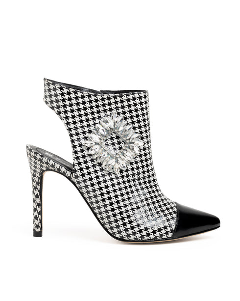 Zapatilla Abotinada Blanco Negro Hebilla Cristales ANGEL63