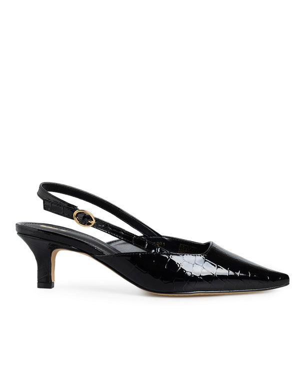 Zapatilla Negra Croc Slingback Kitten Heel 265201