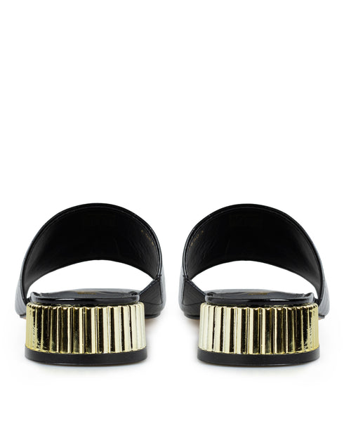 Sandalia Negra Croc Tacón Dorado 268503