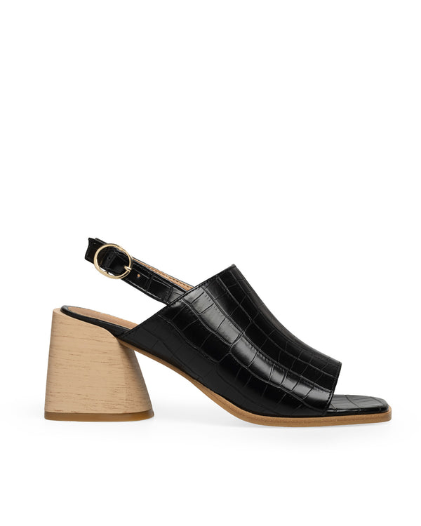 Sandalia Negra Slingback Tacón Ancho 2813916