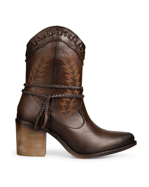 Botín Vaquero Café Tiras Trenzadas 3015LC