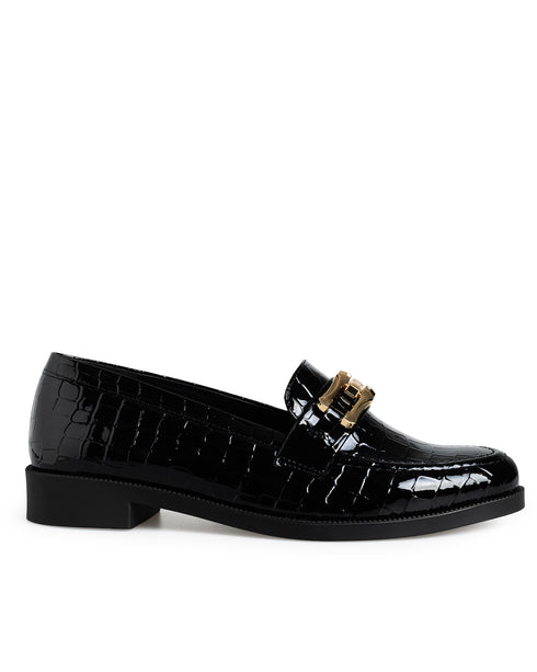 Mocasín Negro Croc Hebilla Dorada 3234428