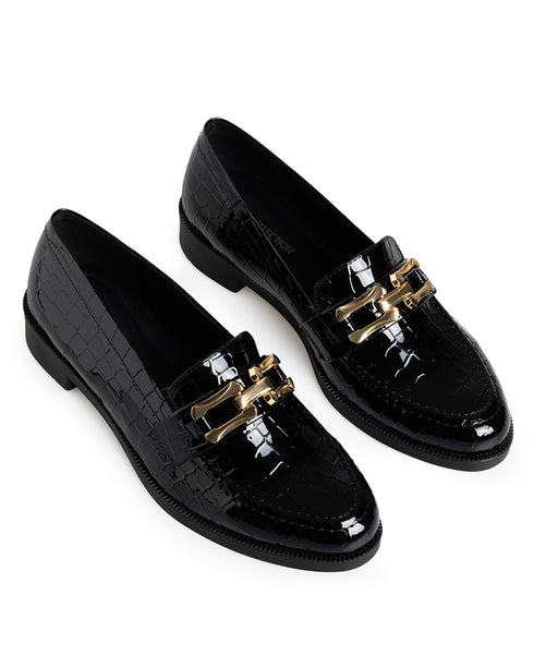 Mocasín Negro Croc Hebilla Dorada 3234428