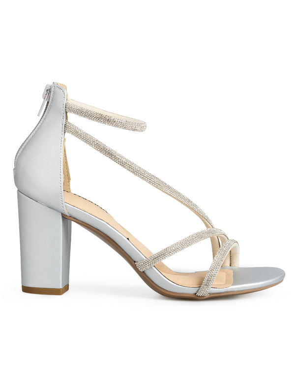 Zapatilla Plata Tiras Brillos Ankle Strap 338011