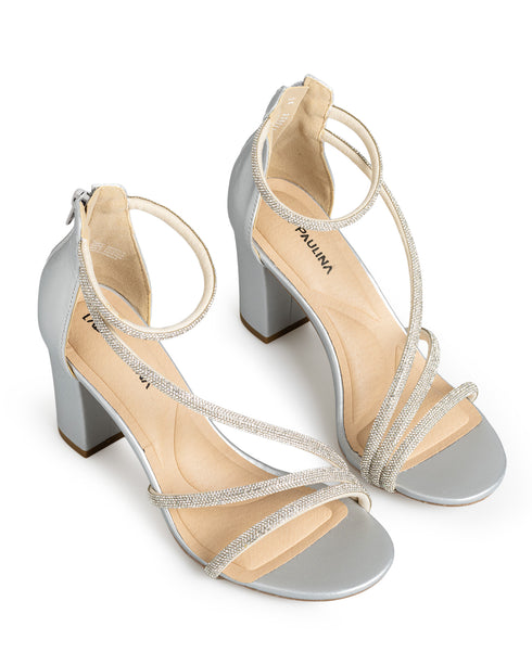 Zapatilla Plata Tiras Brillos Ankle Strap 338011