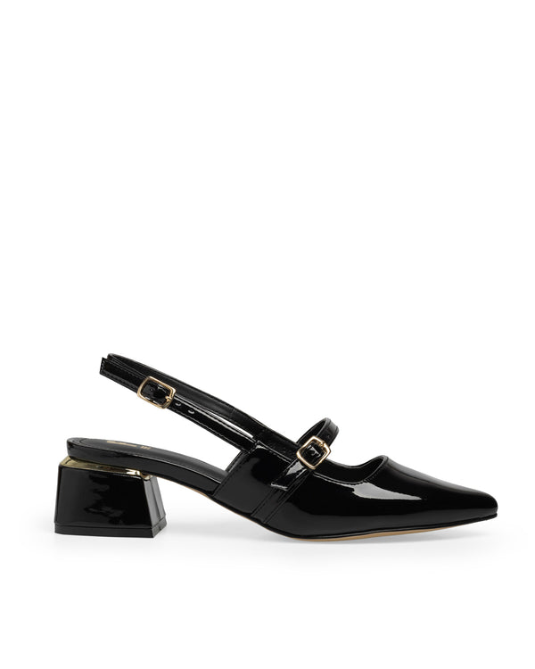 Zapatilla Negra Slingback Tacón Bajo 342505