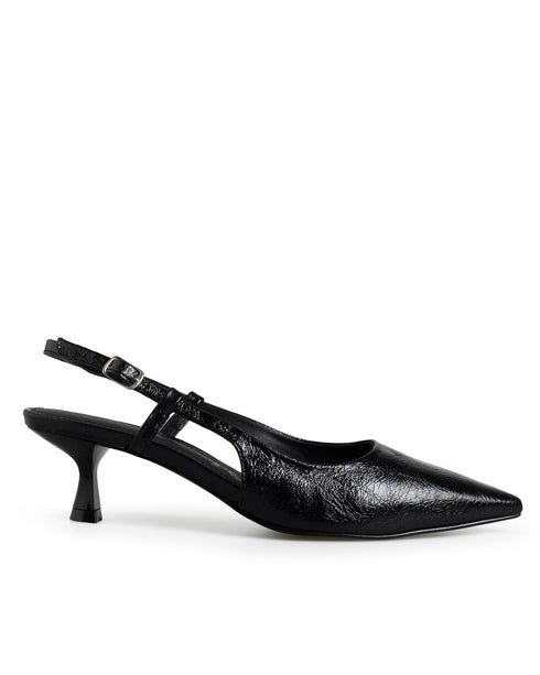 Zapatilla Negra Corrugada Kitten Heel 348-4183