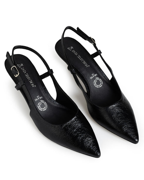 Zapatilla Negra Corrugada Kitten Heel 348-4183