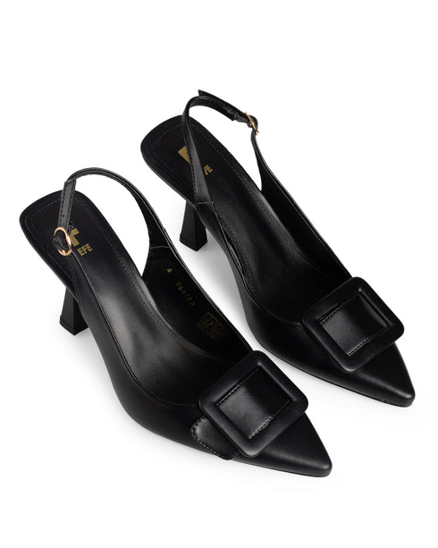 Zapatilla Negra Slingback Hebilla Cuadrada 354703