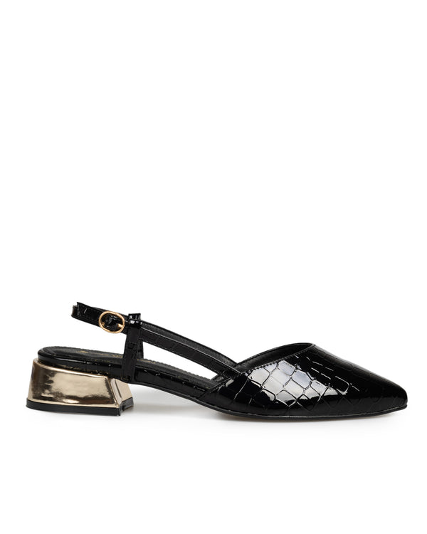 Zapatilla Negra Croc Picuda Slingback 3569
