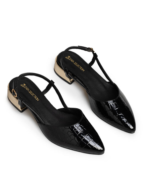 Zapatilla Negra Croc Picuda Slingback 3569