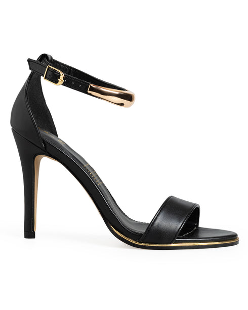 Sandalia Negra Ankle Strap Tira Oro 361002
