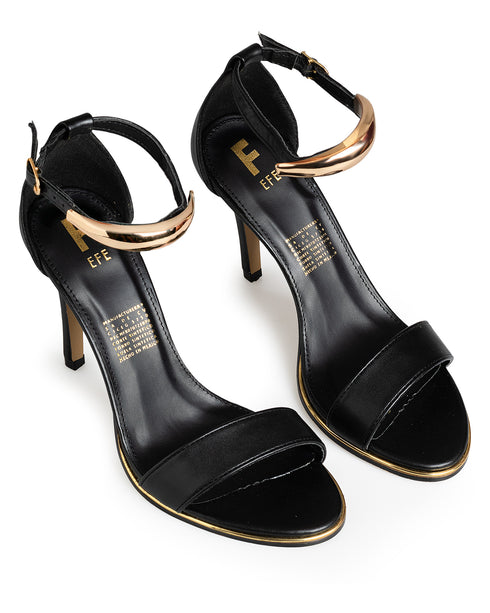 Sandalia Negra Ankle Strap Tira Oro 361002