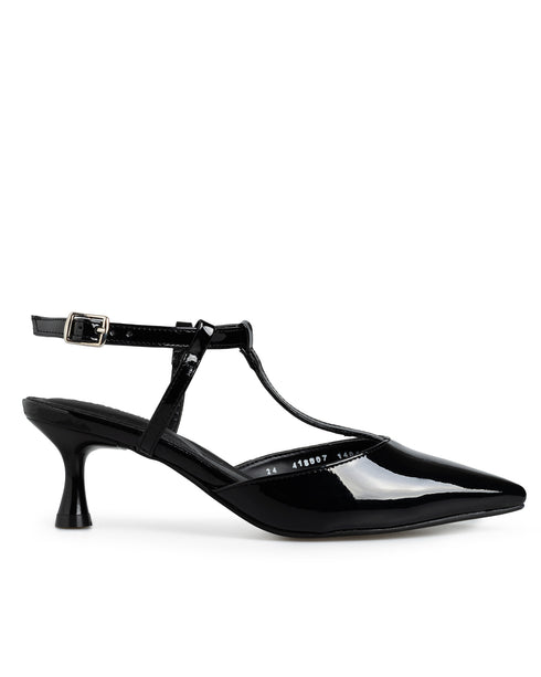 Zapatilla Picuda Negra T-strap 418007