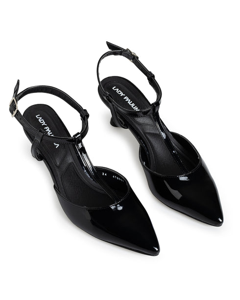 Zapatilla Picuda Negra T-strap 418007