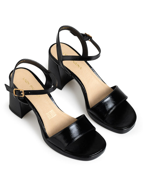 Sandalia Negra Tacón Grueso 435001