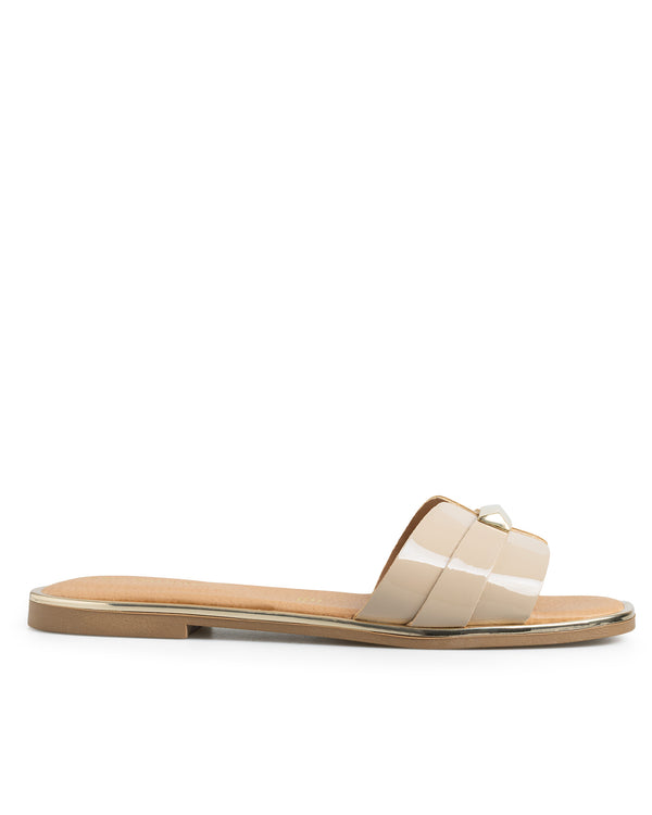 Sandalia Plana Beige Herraje 437001