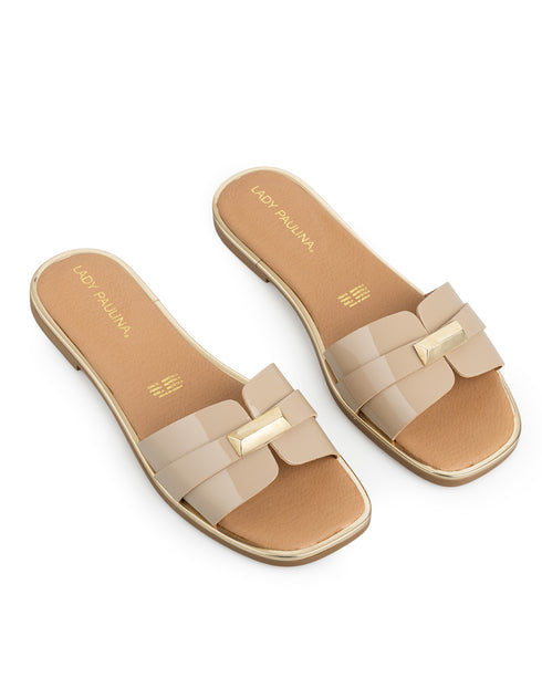 Sandalia Plana Beige Herraje 437001