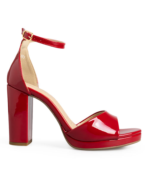 Sandalia Roja Ankle Strap Tacón Cuadrado 441001