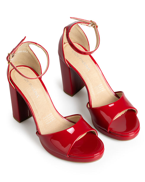 Sandalia Roja Ankle Strap Tacón Cuadrado 441001