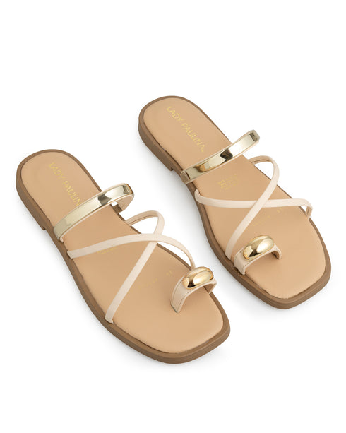 Sandalia Plana Latte Tiras 469002