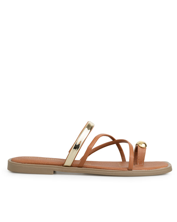 Sandalia Plana Miel Tiras 469002