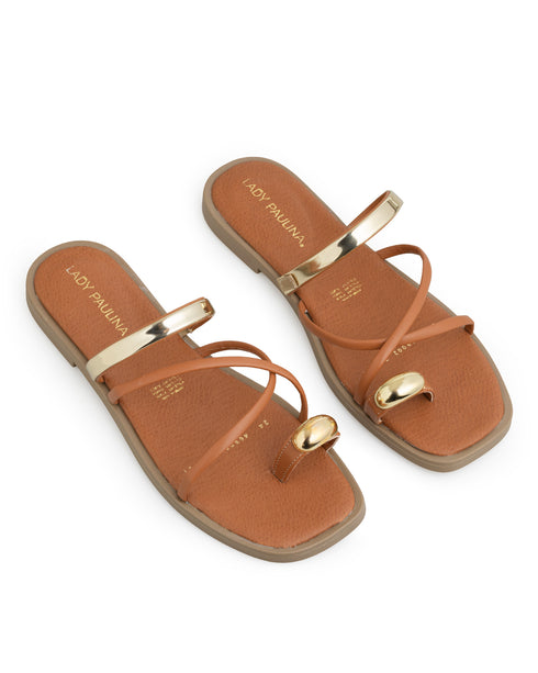 Sandalia Plana Miel Tiras 469002