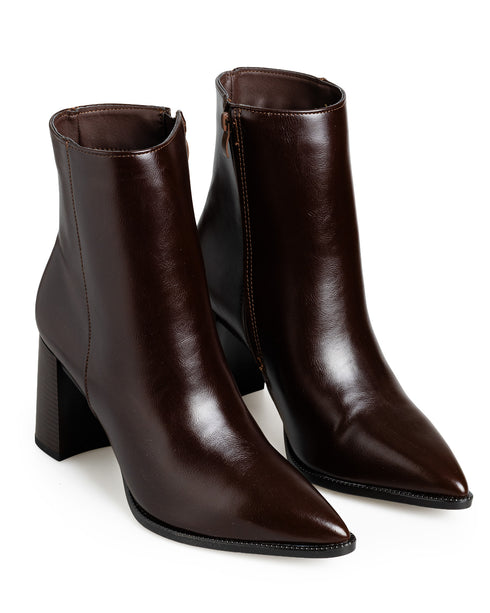 Bota Café Lisa Picuda Tacón Cuadrado 550001
