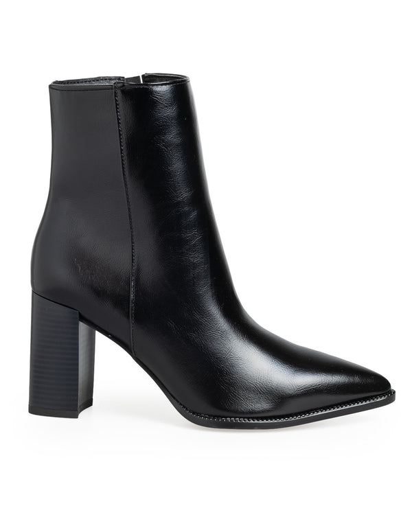 Bota Negra Lisa Picuda Tacón Cuadrado 550001