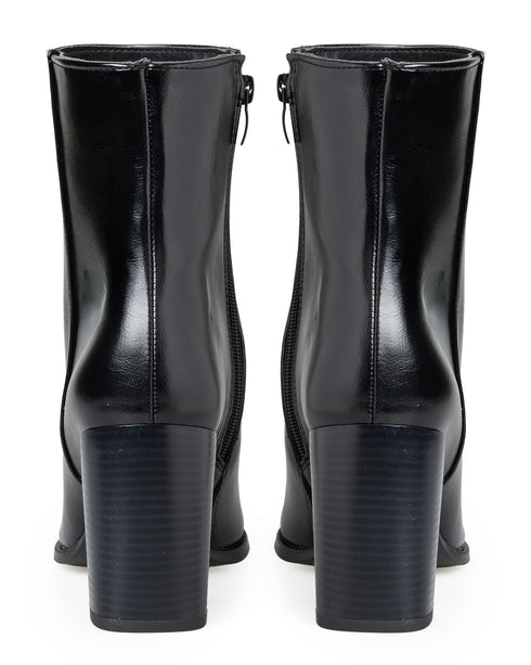Bota Negra Lisa Picuda Tacón Cuadrado 550001
