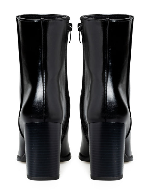Bota Negra Lisa Picuda Tacón Cuadrado 550001