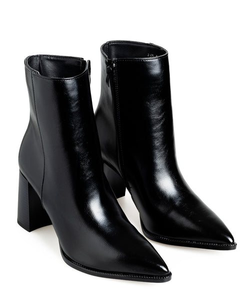 Bota Negra Lisa Picuda Tacón Cuadrado 550001