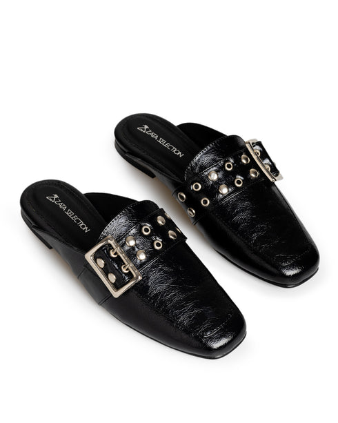 Zueco Flat Negro Con Hebilla 7615 negro