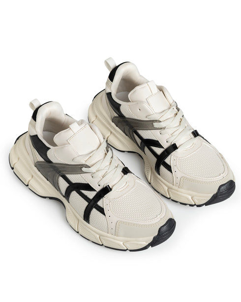 Tenis Beige Tiras Negras 7050G