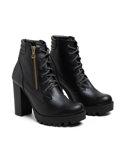 Botín Negro Con Tacón Tipo Combat 2517