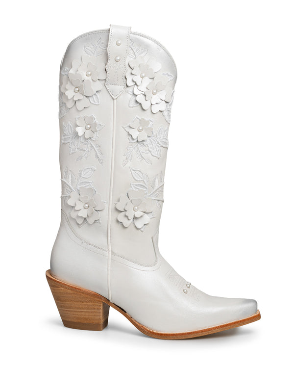 Bota Vaquera Blanca Estampado Flores 20161