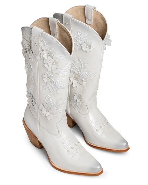 Bota Vaquera Blanca Estampado Flores 20161