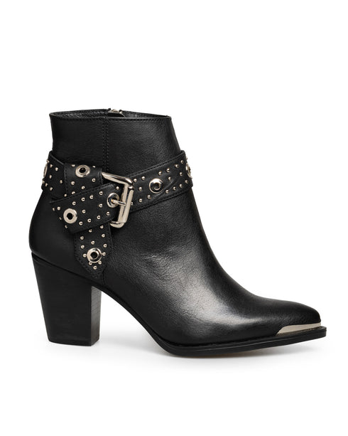 Botin Negro Picudo Hebilla Con Estoperoles 20399