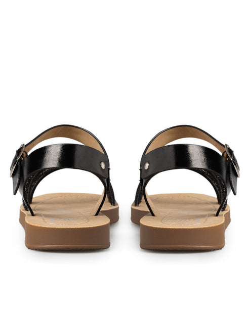Sandalia Plana Negra Tiras Brillos MD68518