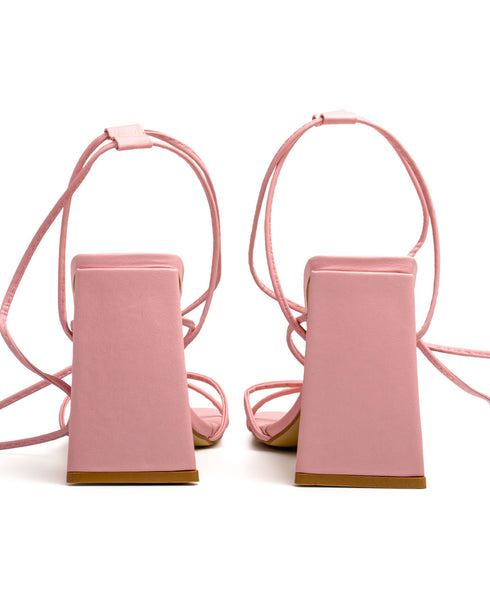 Sandalia Rosa Lace Up Tacón Triángulo 7710