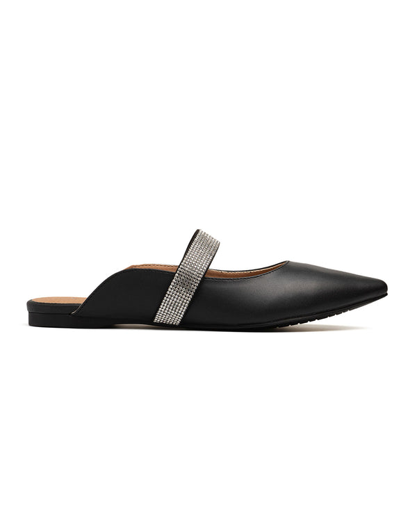 Zueco Tipo Balerina Negra Tira Glitter 1173593