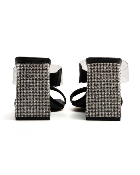 Sandalia Negra Doble Tira Tacón Glitter 99009