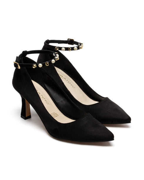 Zapatilla Tacón Bajo Correa Con Perlas 6985