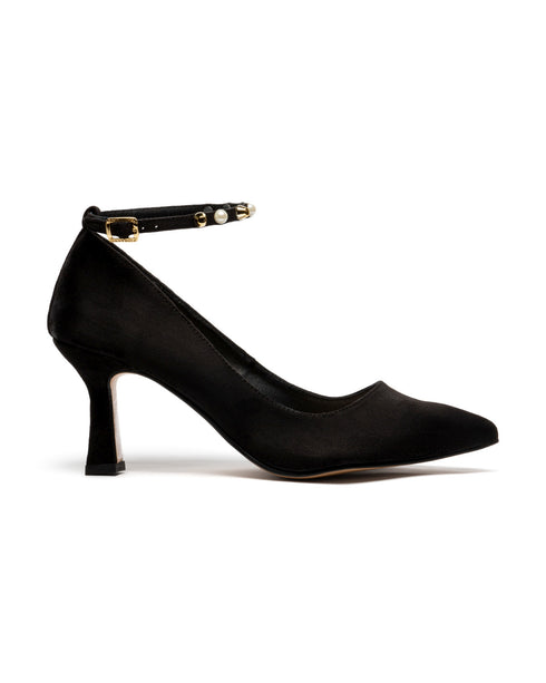 Zapatilla Tacón Bajo Correa Con Perlas 6985