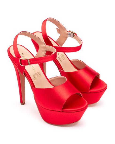 Plataforma Roja Satín Tacón Fino 1176