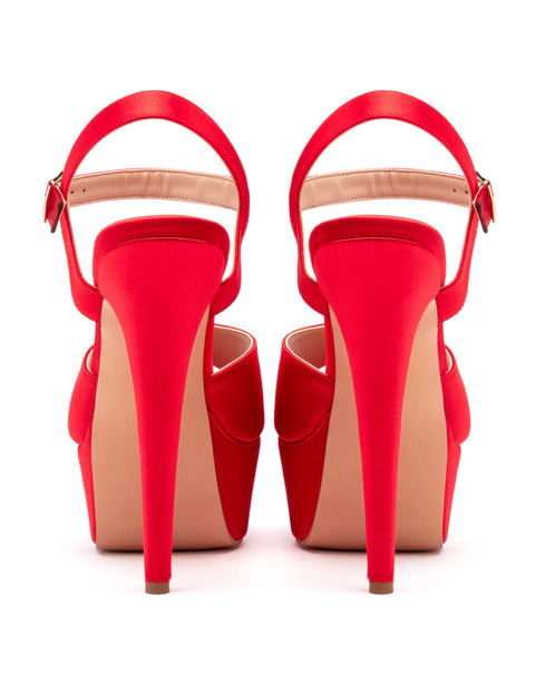 Plataforma Roja Satín Tacón Fino 1176