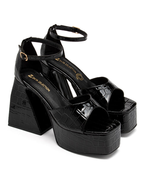 Plataforma Negra Croc Ankle Strap 22302
